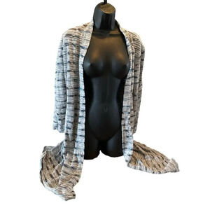 Nic + Zoe Medium Gray Blue Open Front Duster Cardigan Sweater Boho Women Geo